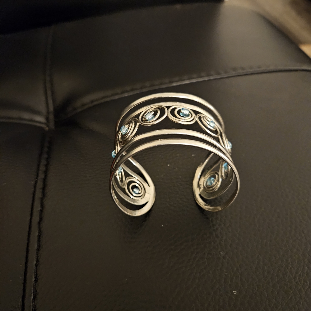Elegant "Silver" and Blue Cuff Bracelet
